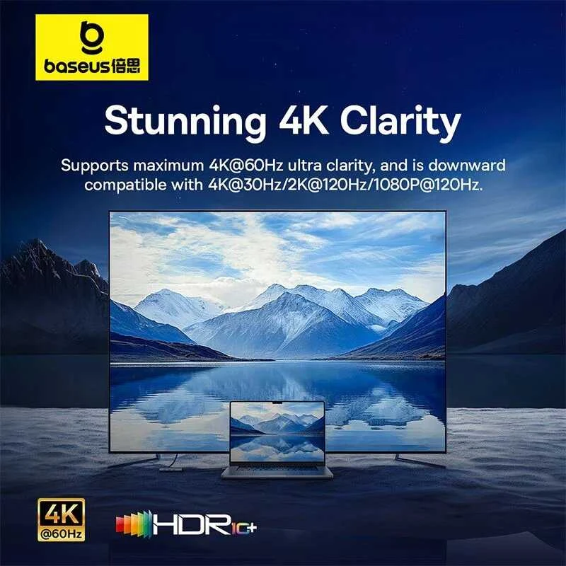 Hub 7in1 Baseus UltraJoy, USB-C – HDMI, 3xUSB 3.0, PD, SD/TF (pilka)