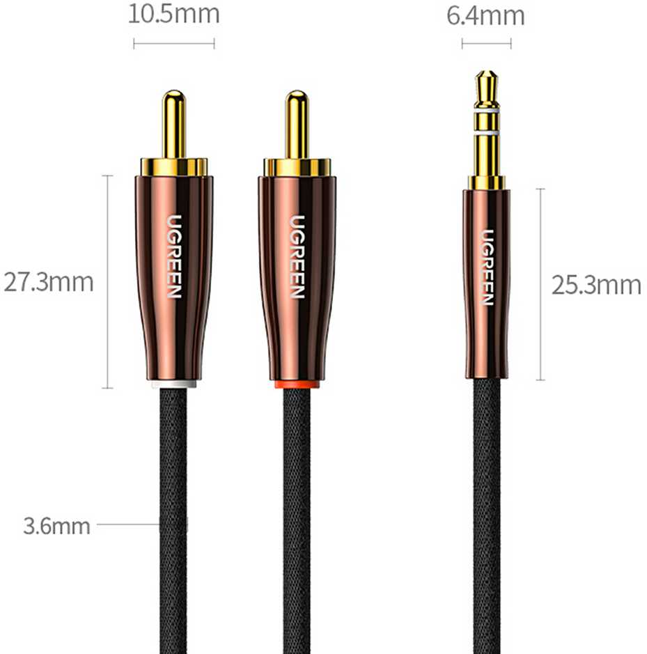 UGREEN AV170 kabelis 2x RCA Cinch kištukai - 3.5mm kištukas 1m