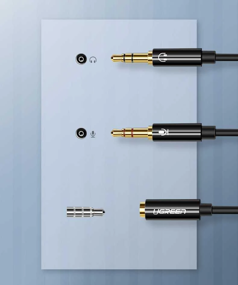 Audio kabelis UGREEN 3.5mm lizdas - 2xkištukas - Juodas