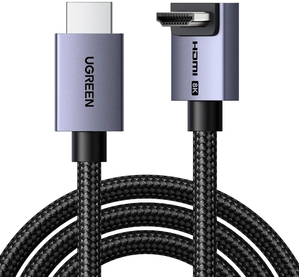 Kabelis HDMI-HDMI kampinis kištukas 1m (HDMI 2.1 8K@60Hz 48Gbps) juodas HD188 UGREEN