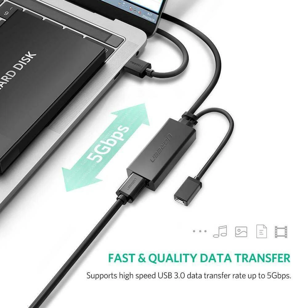 Kabelis ilgiklis USB3.0 5m su micro USB lizdu papildomam maitinimui US175 UGREEN
