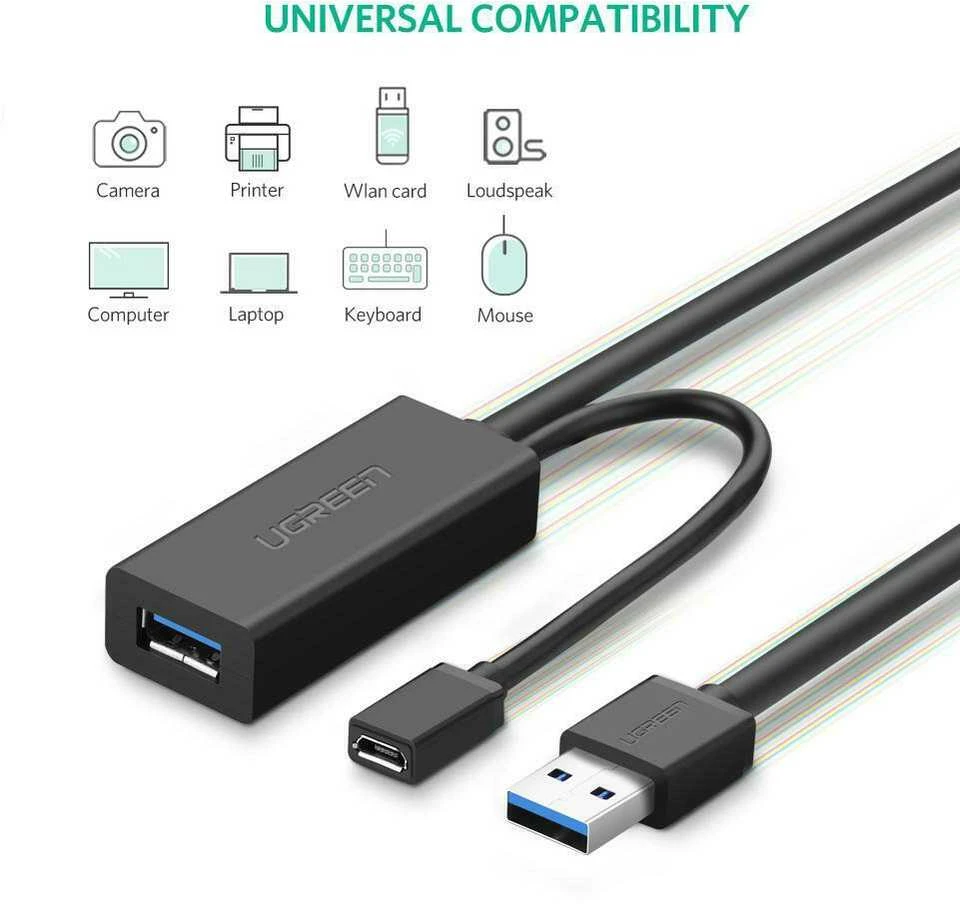 Kabelis ilgiklis USB3.0 5m su micro USB lizdu papildomam maitinimui US175 UGREEN