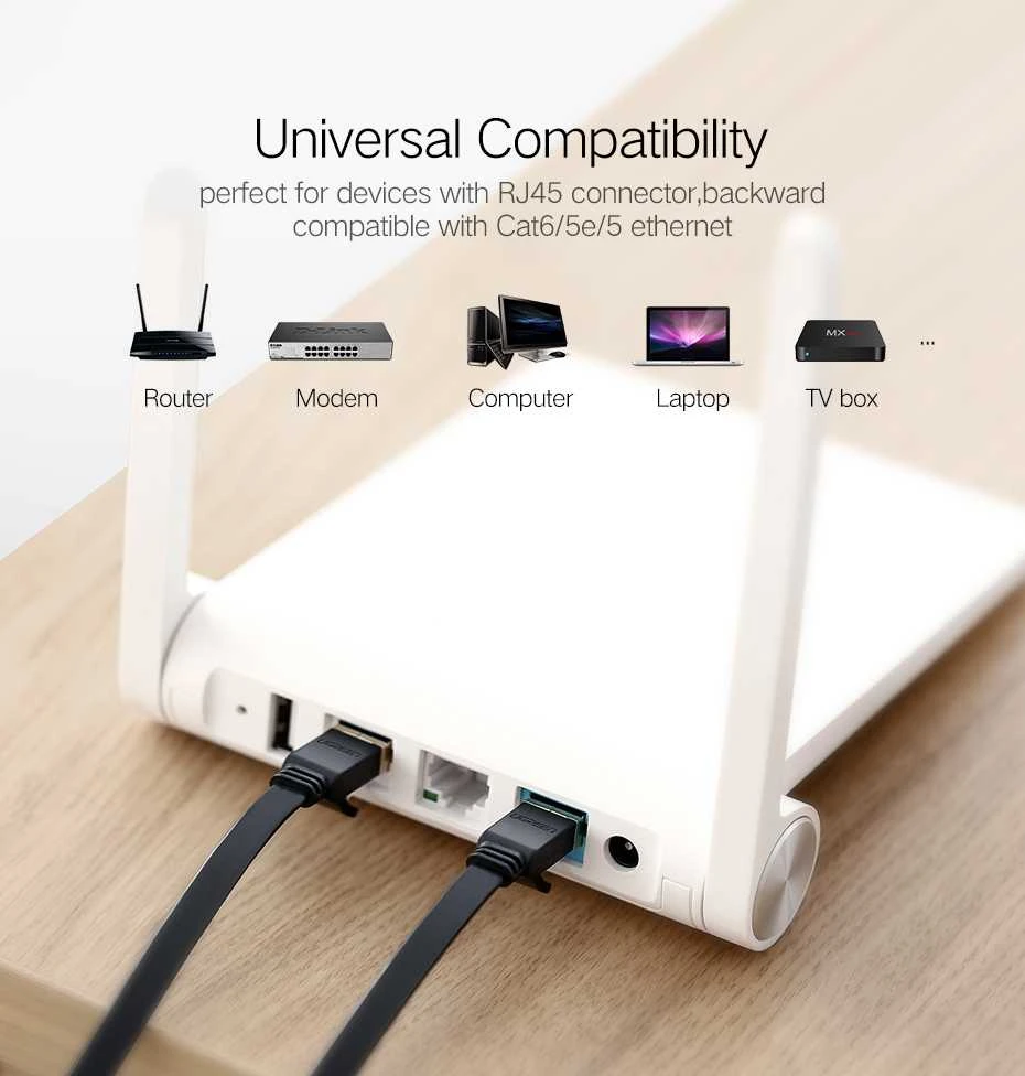 UGREEN NW106 Ethernet RJ45 plokščias tinklo kabelis Cat.7 STP 8m