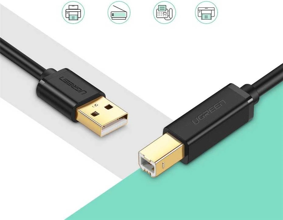 USB 2.0 AB spausdintuvo kabelis UGREEN US135, paauksuotas, 1.5 m (juodas)