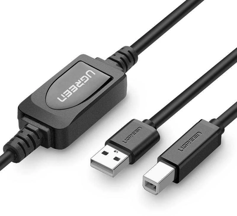 Kabelis USB A kištukas - B kištukas spausdintuvui 10m su stiprintuvu US122 UGREEN