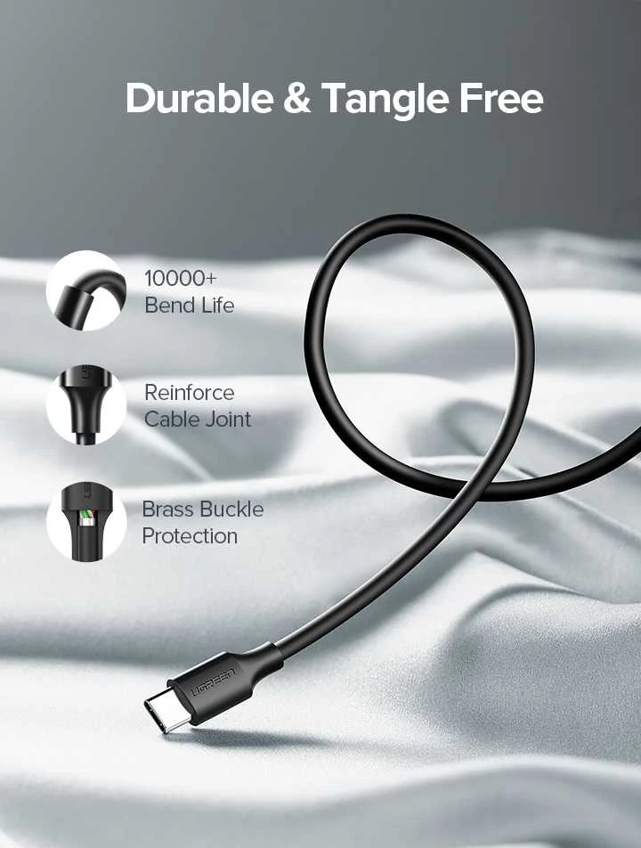 Nikeliu dengtas USB-C kabelis UGREEN 1m juodas
