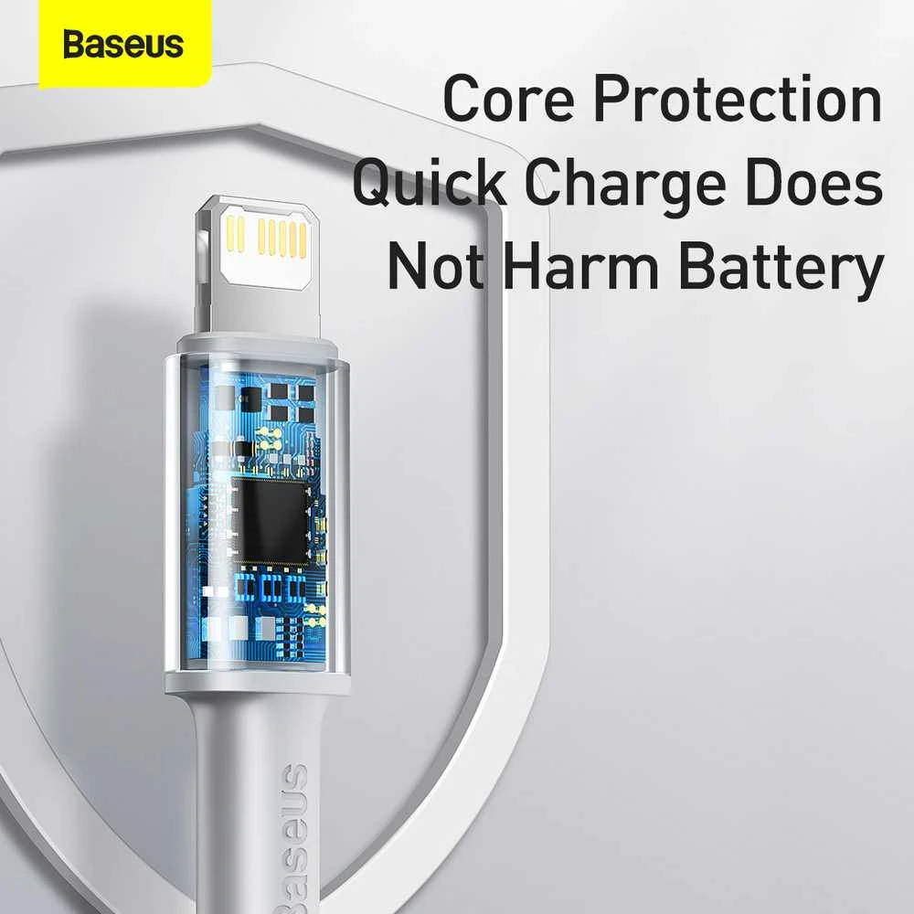 „Baseus“ didelio tankio pintas greito įkrovimo duomenų kabelis Type-C iki Lightning PD 20W 2m Baltas (Baltas)