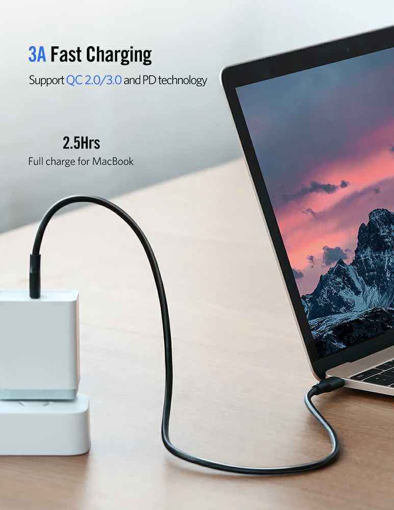 UGREEN USB-C PD maitinimo kabelis 60W 1m - Juodas