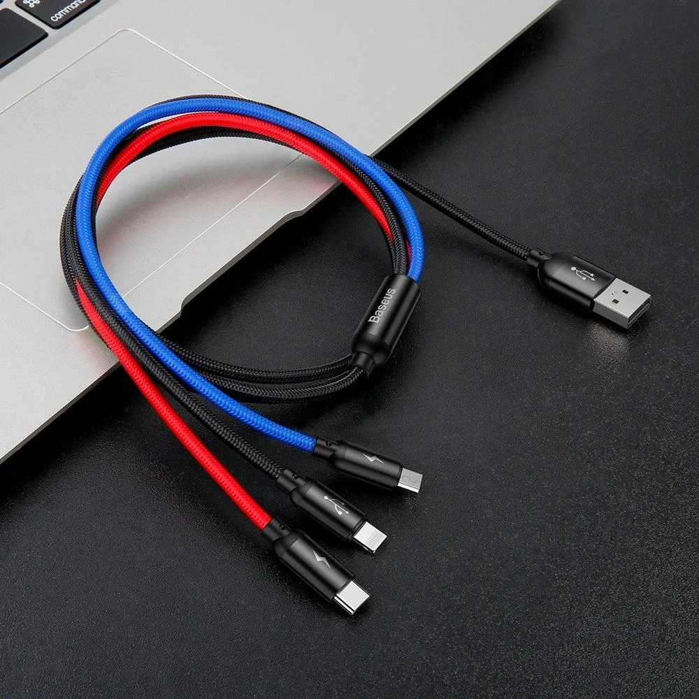 Kabelis Baseus USB2.0 A kištukas ir 3 kištukai (USB C, micro USB, lightning)