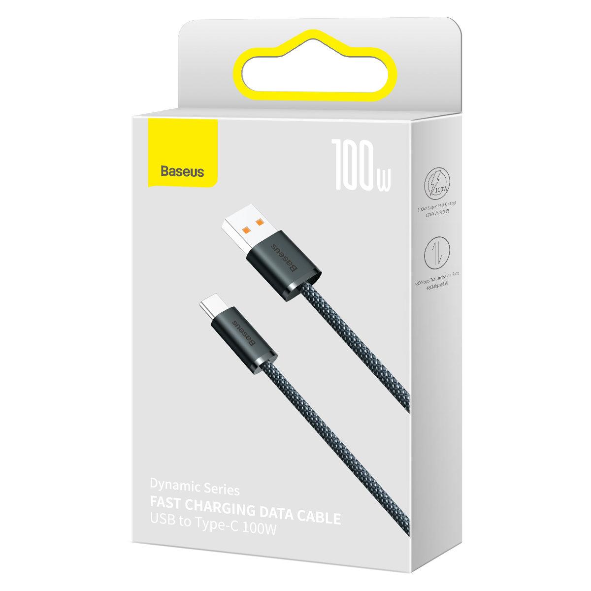 Kabelis USB A - USB C 2.0m 100W (netinka iPhone 15 įkrovimui) Dynamic pilkas BASEUS
