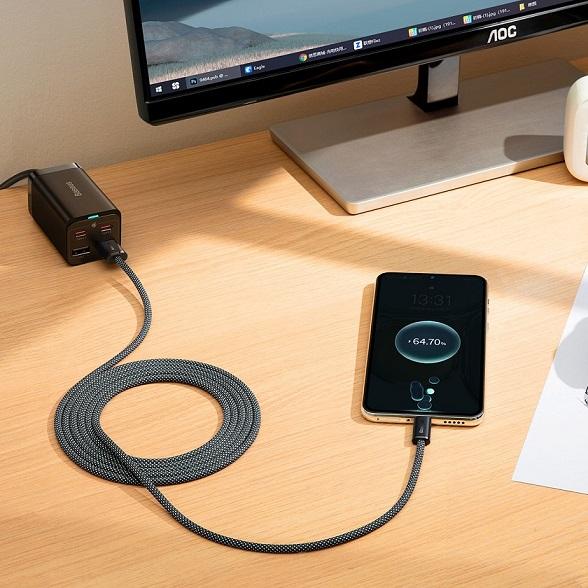 Kabelis USB A - USB C 2.0m 100W (netinka iPhone 15 įkrovimui) Dynamic pilkas BASEUS