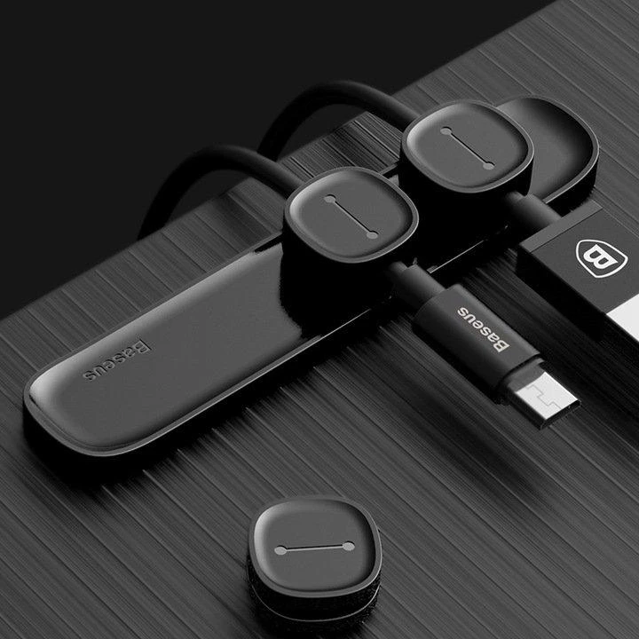 Kabelių laikiklis klijuojamas su magnetiniais 3 kabelių adapteriais juodas BASEUS