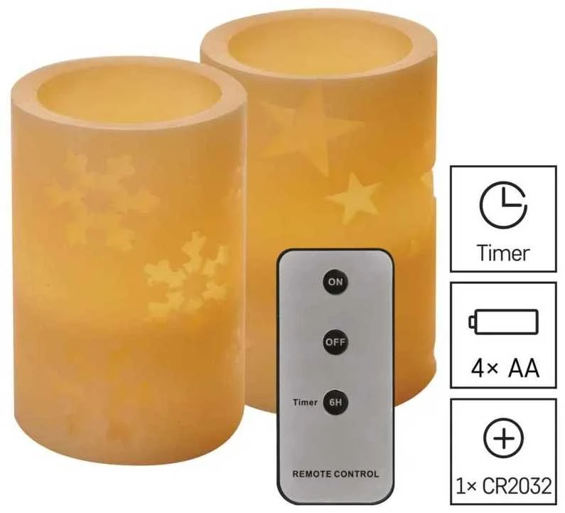 Kalėdinė dekoracija "2 žvakutės", 2 x 3Vdc (2x2 x AA), 2 x 1 LED, gintarinė balta, su laikmačiu, valdikliu ir pulteliu, EMOS