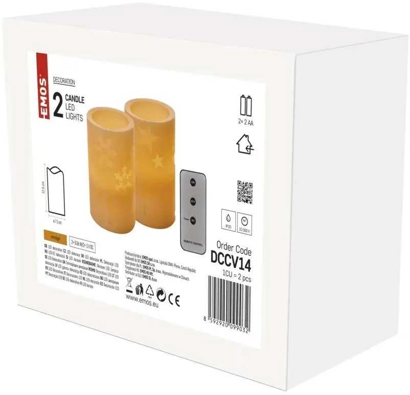 Kalėdinė dekoracija "2 žvakutės", 2 x 3Vdc (2x2 x AA), 2 x 1 LED, gintarinė balta, su laikmačiu, valdikliu ir pulteliu, EMOS