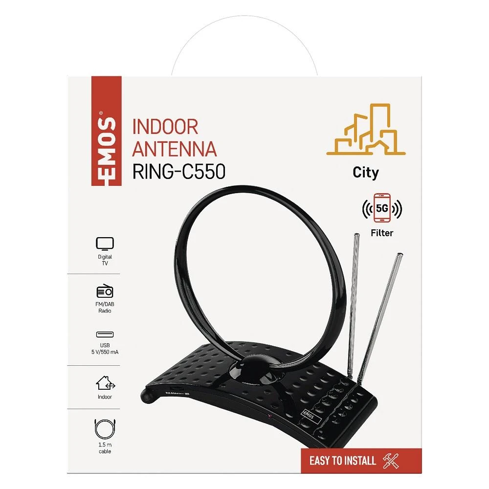 Kambarinė FM/DAB/DVB-T/T2 antena su stiprintuvu ir LTE/5G filtru J0701 EMOS
