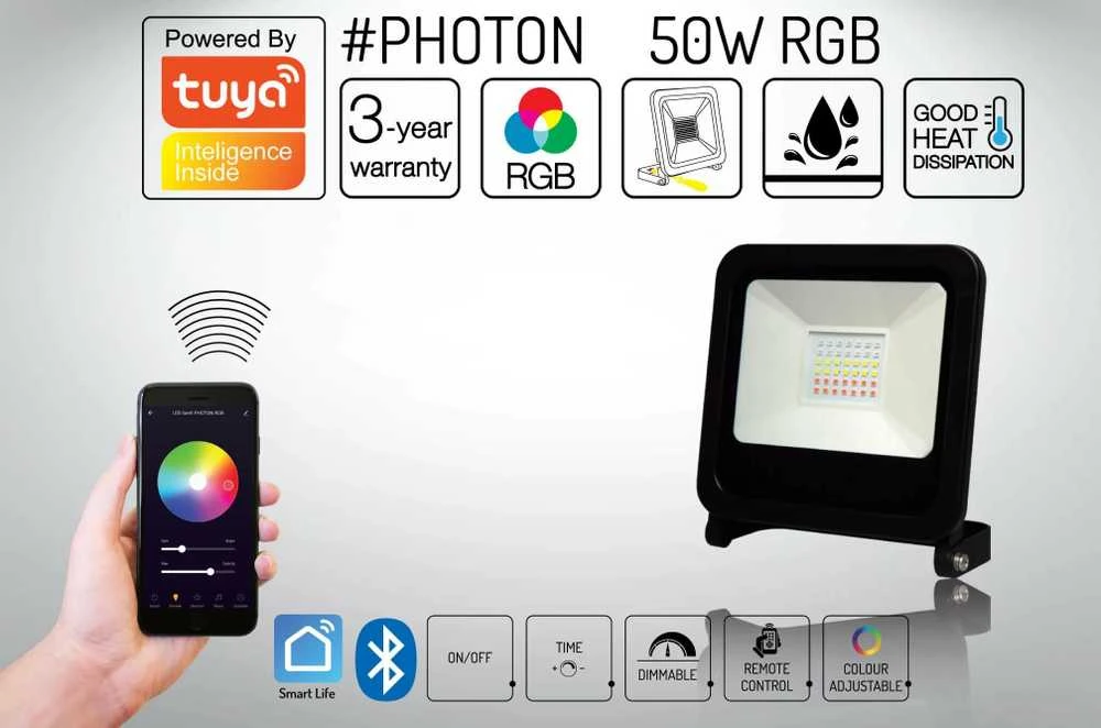 Led Line Lite Lauko šviestuvas LED 50W RGB + BLUETOOTH TUYA 230Vac, IP65, juodas, PHOTON, LED LINE