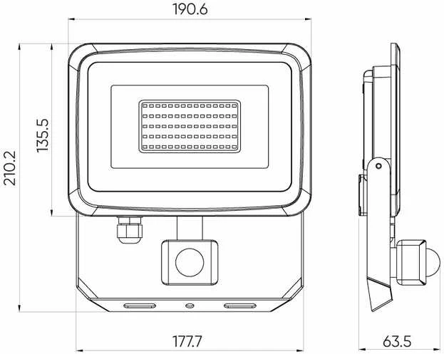 Lauko šviestuvas su judesio davikliu LED 50W neutraliai balta 230Vac, 5000lm, IP65, juodas, PHOTON, LED LINE