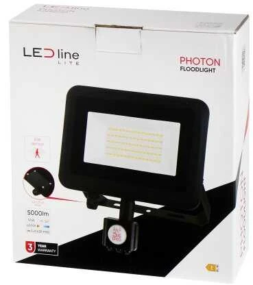 Lauko šviestuvas su judesio davikliu LED 50W neutraliai balta 230Vac, 5000lm, IP65, juodas, PHOTON, LED LINE
