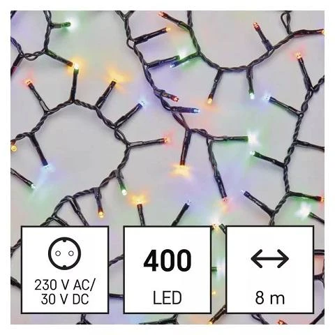 LED girlianda, 230Vac, 8m, 400 x LED, įvairių spalvų LED, su laikmačiu, EMOS