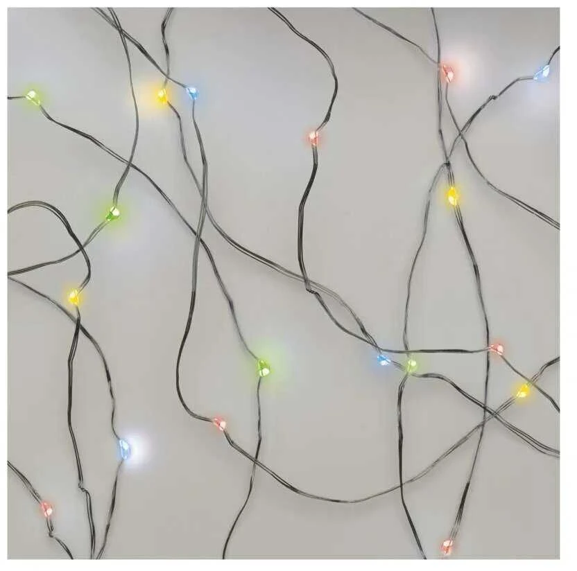 LED girlianda NANO, 3Vac (2xAA), 1.9m, 20 x LED, įvairių spalvų LED, su laikmačiu, EMOS