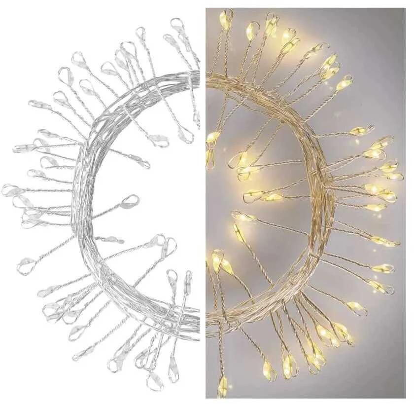 LED girlianda NANO, 4.5Vac (3xAA), 2.4m, 100 x LED, šiltai balta, su laikmačiu, EMOS