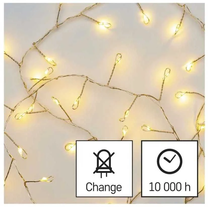 LED girlianda NANO, 4.5Vac (3xAA), 2.4m, 100 x LED, šiltai balta, su laikmačiu, EMOS