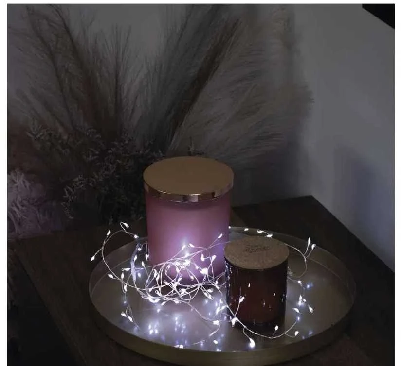 LED girlianda NANO, 4.5Vac (3xAA), 2.4m, 100 x LED, šaltai balta, su laikmačiu, EMOS