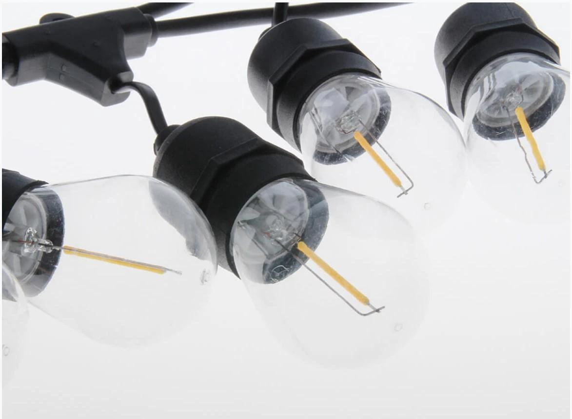 LED girlianda su 10 vnt E27 1W FILAMENT lemputėmis, šiltai balta 2700K, IP65, LEDOM