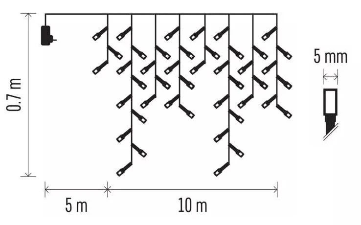 LED girlianda/užuolaida, 230Vac, 10 × 0,65m, 600 x LED, šaltai balta, su kontrole, EMOS