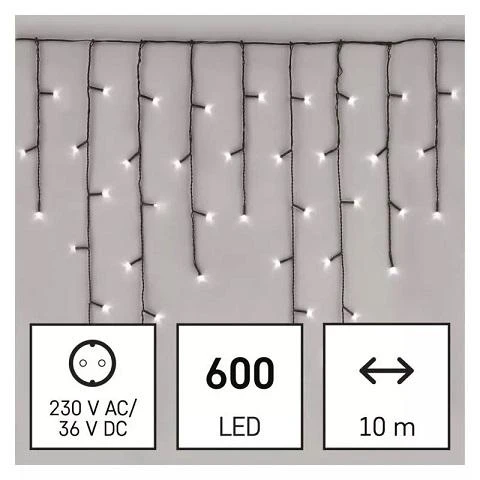 LED girlianda/užuolaida, 230Vac, 10 × 0,65m, 600 x LED, šaltai balta, su kontrole, EMOS