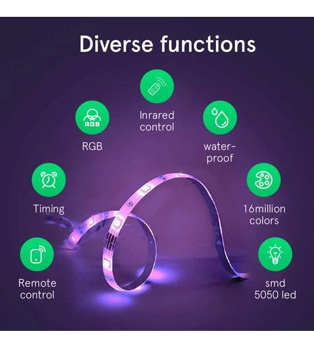 LED juostos komplektas su Wi-Fi valdikliu ir maitinimo šaltiniu, RGB, 10m, 36W, TUYA / Smart Life, NOUS
