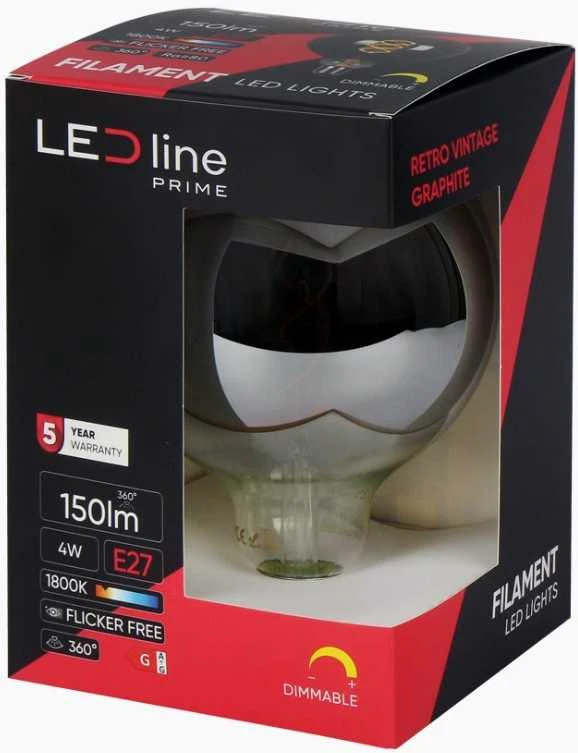 LED lemputė E27 G125 230V 4W 230lm, gintarinė balta 1800K, RETRO VINTAGE, pritemdoma, LED line PRIME