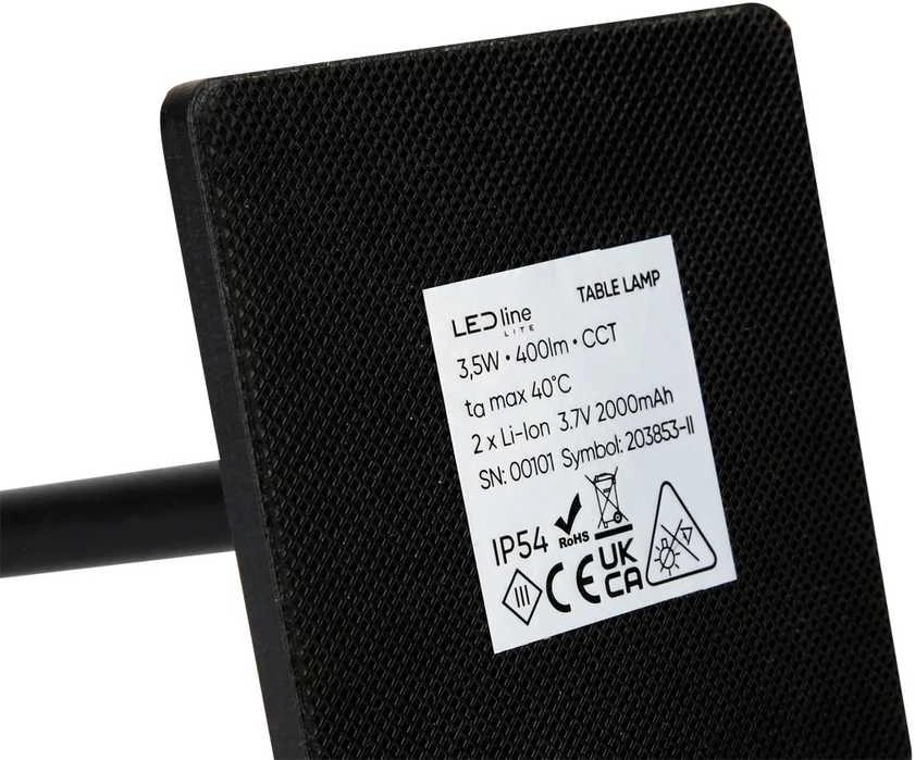 Led Line Lite Įkraunama stalinė lempa TAZA 3.5W 400lm CCT IP54 juoda 2x2000mAh 4in1 LITE