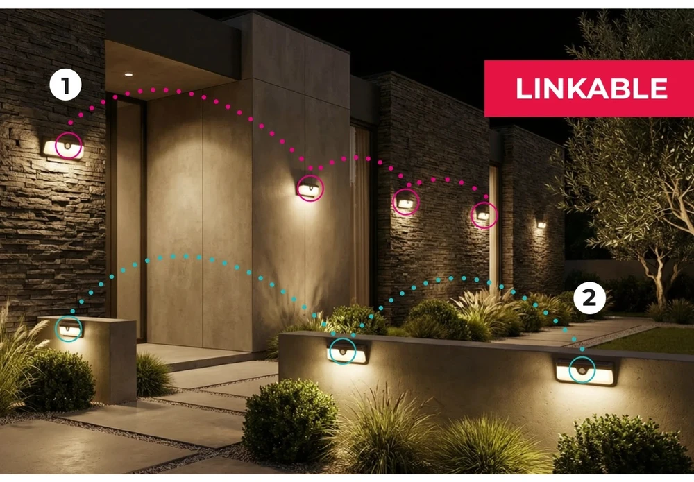 Led Line Lite Lauko šviestuvas su saulės baterija ir judesio jutikliu SUNLIS MESH, poruojamas, 300lm 3000K