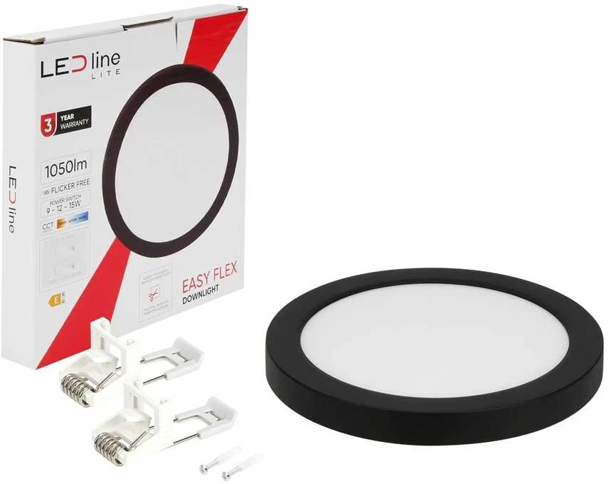 Led Line Lite LED panelė universali EASY FLEX 9-12-15W CCT 1120lm, apvali, juoda