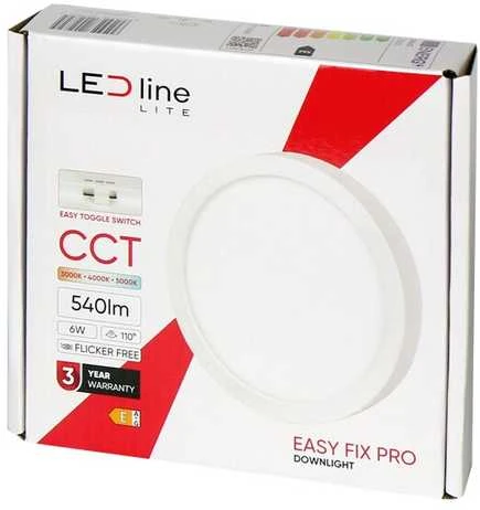 Led Line Lite LED panelė universali EasyFix PRO, 230Vac, 6W, 540lm, 3000K-5000K CCT, apvali