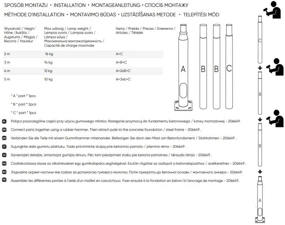 Led Line Prime Apšvietimo stulpo komplektas, surenkamas, 4m, juodas