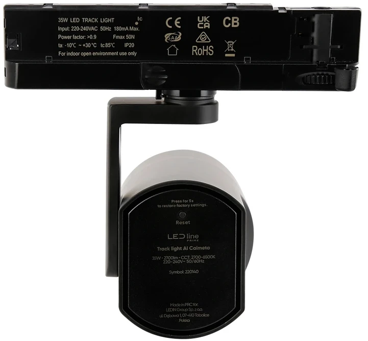 Led Line Prime Išmanus šiestuvas bėgeliui AI LED line x Caimeta 35W CCT 36° juodas PRIME