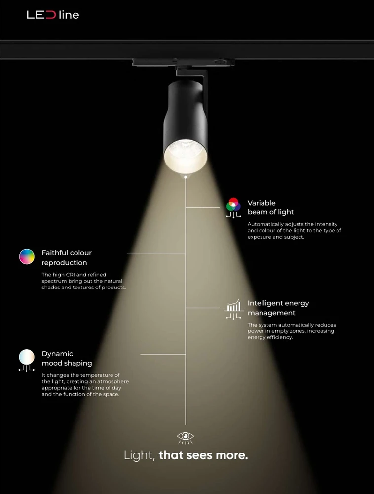 Led Line Prime Išmanus šiestuvas bėgeliui AI LED line x Caimeta 35W CCT 36° baltas PRIME