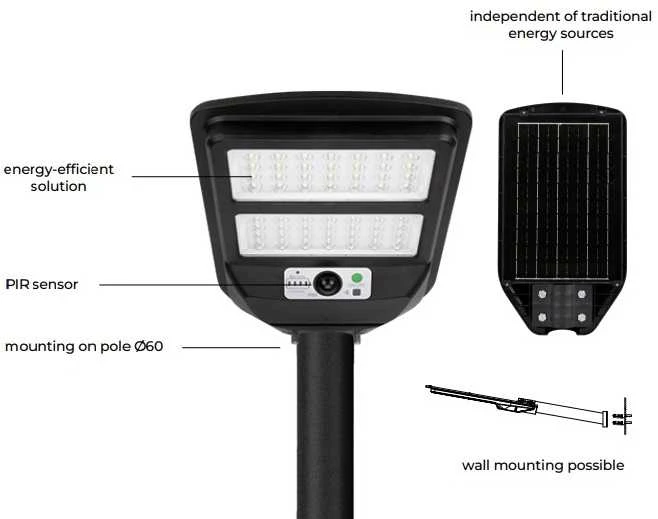 Led Line Prime Lauko šviestuvas su saulės baterija ir judesio jutikliu SUNSTREET 750lm, 3560mAh, 6000K, 140x80°
