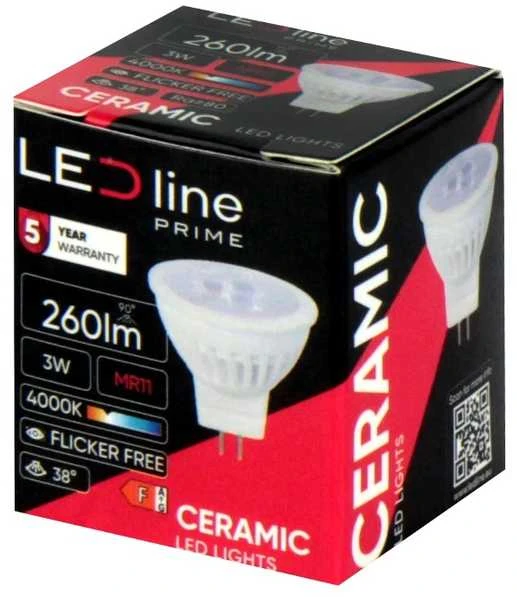 Led Line Prime LED lemputė MR11 10-14V AC/DC 3W, 330lm, neutraliai balta 4000K, keramikinė, 38°
