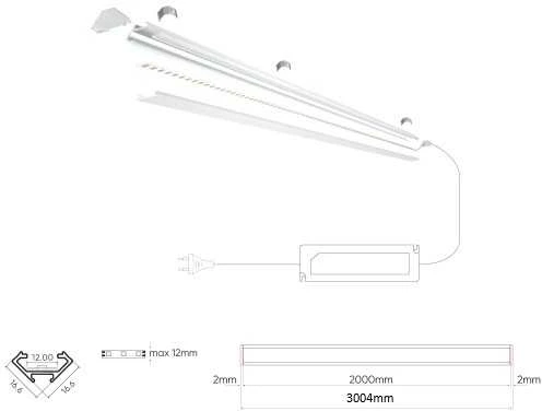 Led Line Prime LED profilio komplektas, 3m, kampinis, baltas, su baltu dangteliu, laikikliais ir aklėmis