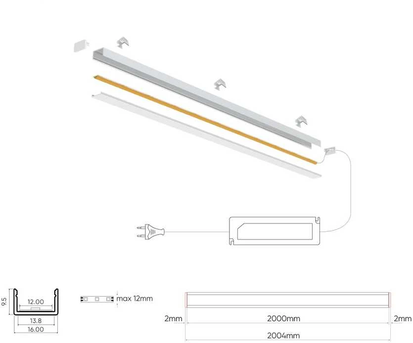 Interdruk Led Line Prime LED profilio komplektas, 2m, paviršinis, juodas, su baltu dangteliu, laikikliais ir aklėmis