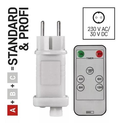 LED šviesos girliandų EMOS CONNECTING matinimo šaltinis, 30Vdc, 12W, su pulteliu, IP44, EMOS