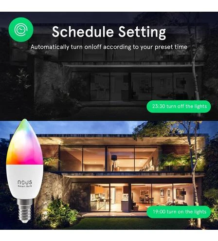 Lemputė LED E14, 230V, 4,5W, 380lm, 2700K - 6500K, RGB, išmanioji Wi-Fi, valdoma programėle, TUYA / Smart Life, P4, NOUS