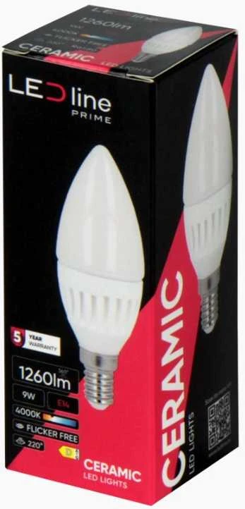 Lemputė LED E14 230V 9W 1170lm žvakės formos, neutraliai balta 4000K, pritemdoma, LED line PRIME
