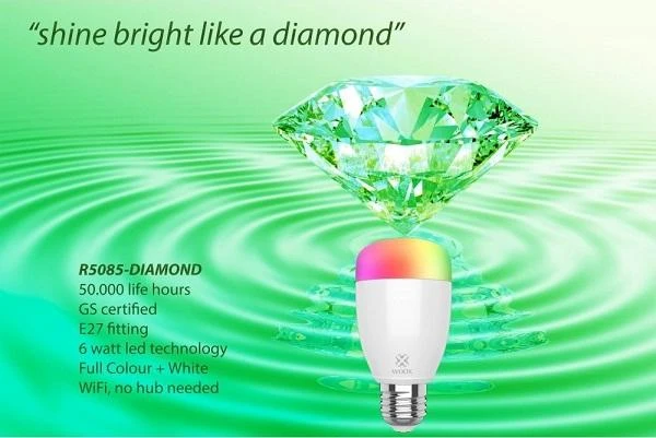 Lemputė LED E27, 230V, 6W, 500lm, 2700K - 6500K, CCT, RGB, išmanioji Wi-Fi, valdoma programėle, TUYA, WOOX