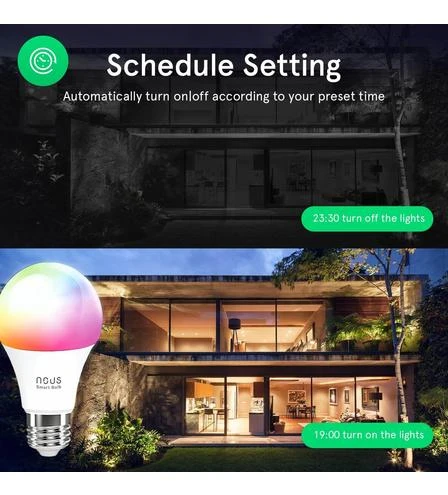 Lemputė LED E27, 230V, 9W, 810lm, 2700K - 6500K, RGB, išmanioji Wi-Fi, valdoma programėle, TUYA / Smart Life, P3, NOUS