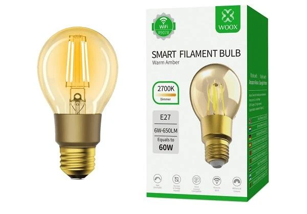 Lemputė LED filamentas E27, 230V, 6W, 650lm, 2700K, išmanioji Wi-Fi, valdoma programėle, TUYA, WOOX