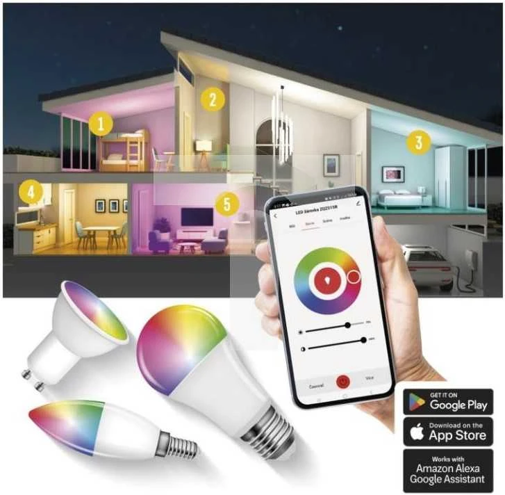 Lemputė LED GU10, 230V, 4,8W, 400lm, 2700K - 6500K, RGB, išmanioji Wi-Fi, valdoma programėle, TUYA / Smart Life, EMOS